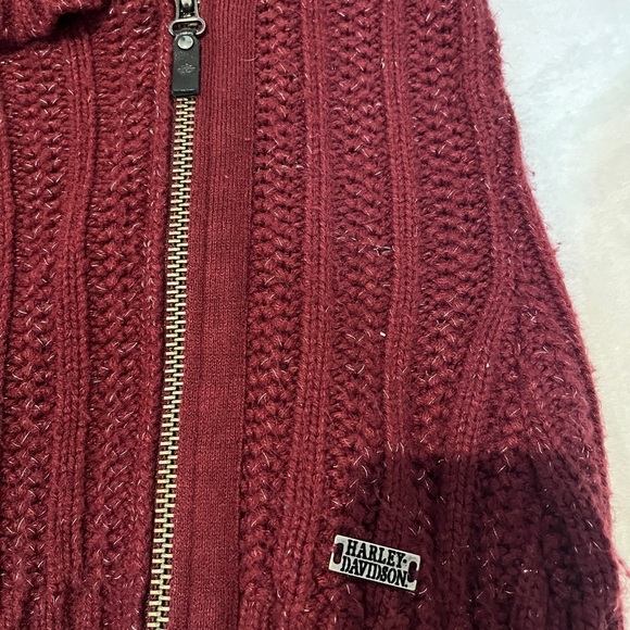 Harley Davidson Womens Sz L Red Shawl‎ Collar Cardigan Sweater Asymmetrical Zip - Picture 4 of 8